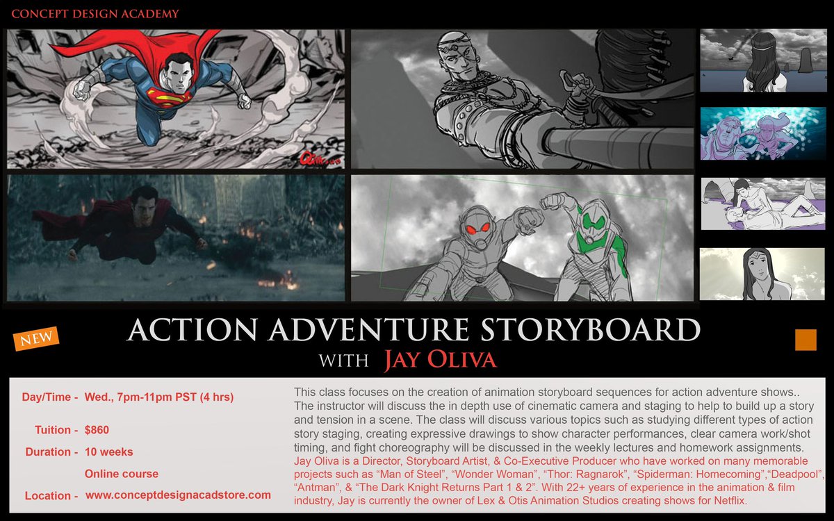 Another class I’m teaching starting next week is an action adventure storyboard class. This will focus more on action and fight choreography. Spots are limited at the moment so contact the school if you are interested! conceptdesignacad.com