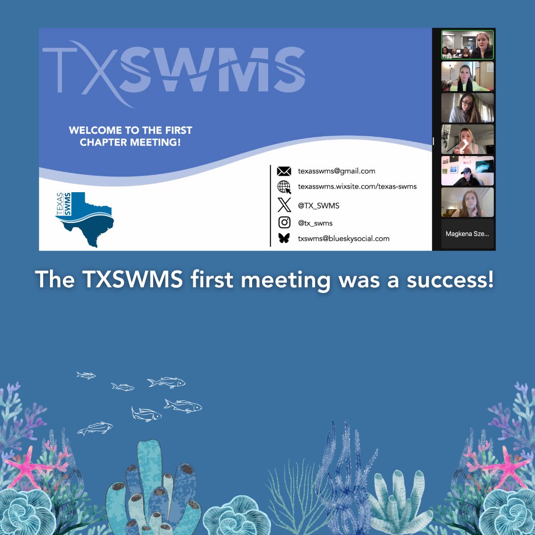 TX_SWMS's tweet image. TXSWMS's inaugural meet was as big as the Lone Star State! Huge thanks to everyone who joined - this wouldn't be possible without y'all. Want to stay in the loop and join upcoming events? 🐠🪸🌊 Check out our website: texasswms.wixsite.com/texas-swm #TXSWMS #STEM #WomenInSTEM