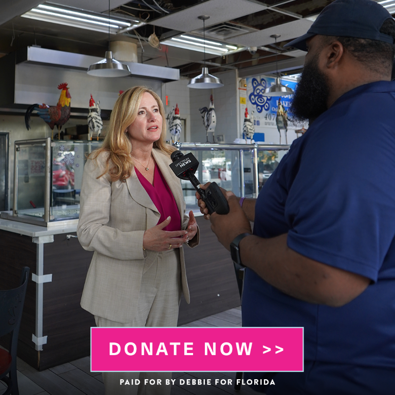 DebbieforFL's tweet photo. Rick Scott has failed Florida. He's attacked our democracy, our Social Security benefits, and our reproductive rights. Enough is enough. I'm running to defeat him, and I need your help to do it. Please, will you rush $5 before midnight to RETIRE Rick Scott?