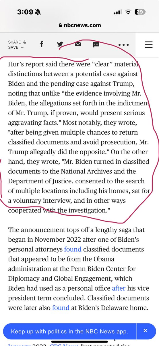 The false equivalency between Biden and Trump will no doubt begin again. Worth emphasizing that Special Counsel Hur (a prior Republican appointee) said what Trump is accused of to be far far worse.