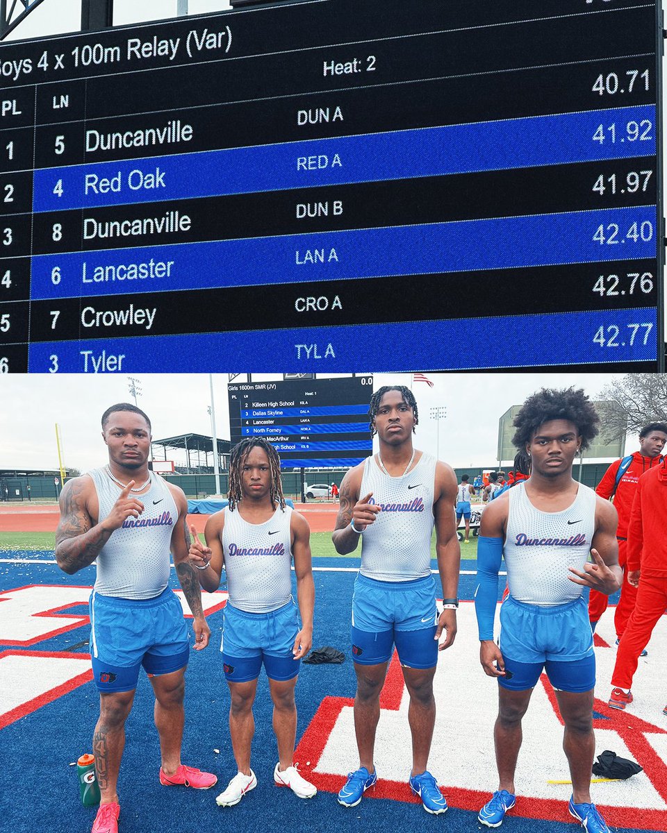 Texas HS track is on another level!

Out here running a 40.7 4x100m in early February!
(📷: @Duncanville_Tf / <a href="/JeffSmi_/">𝙅𝙚𝙛𝙛 𝙎𝙢𝙞𝙩𝙝</a>)