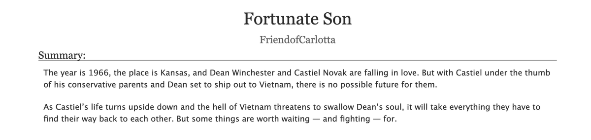 CarlottasFriend's tweet photo. @deanismybuddy I'm sooo late to this but please have my Vietnam War AU that just finished posting! https://t.co/x1vIgP2gGe https://t.co/w8M9krvb9j