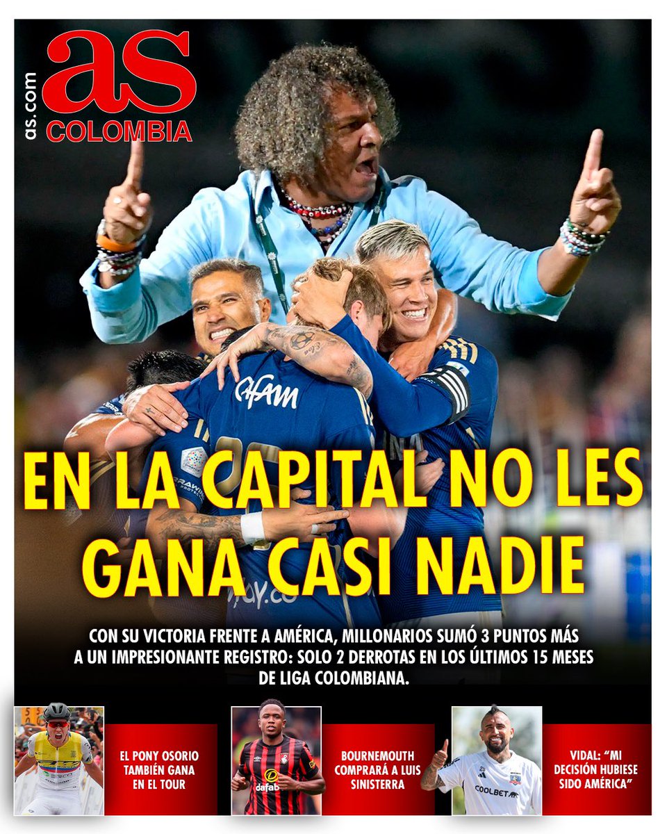 2 derrotas en 15 meses de Millos en el Campin. La portada de <a href="/AS_Colombia/">AS Colombia 🇨🇴</a> un equipo casi invencible en su casa. 🔥🔥🔥👇🏻👇🏻👇🏻