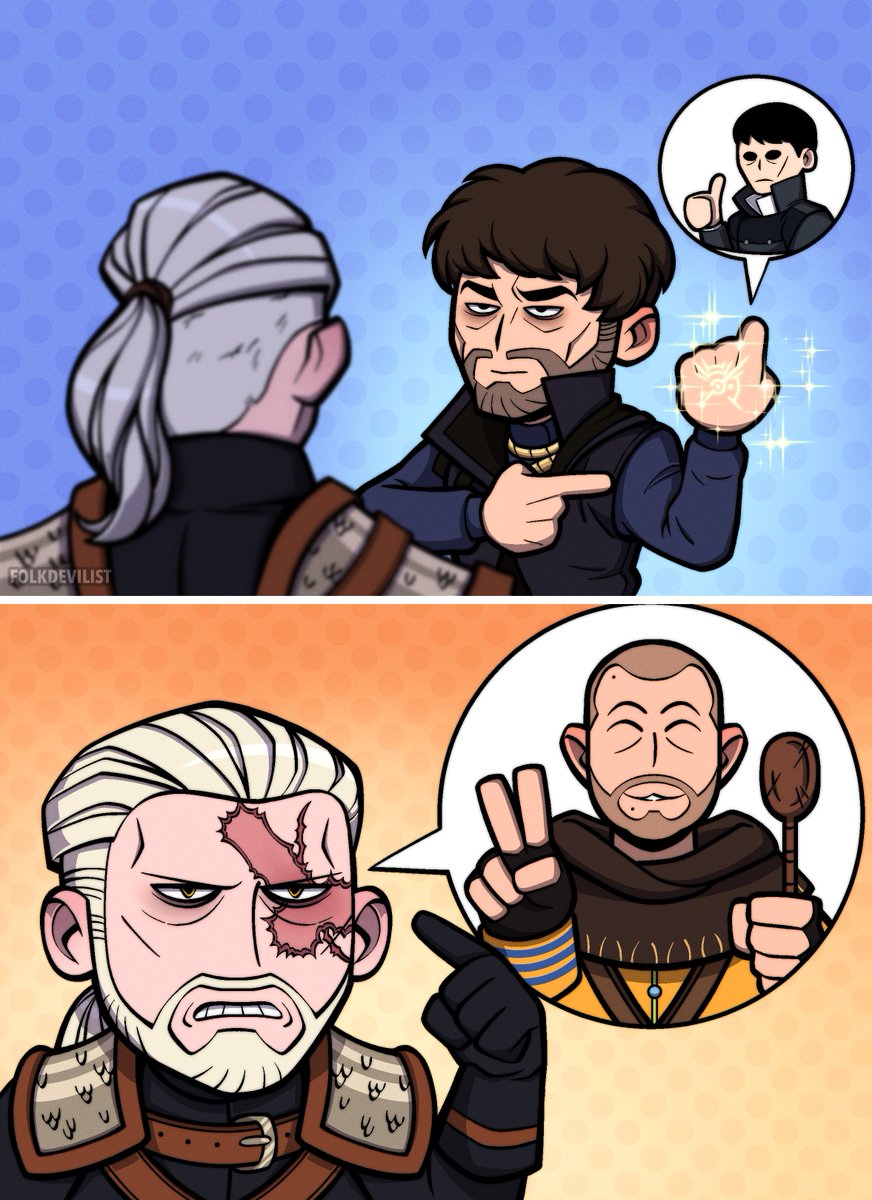 folkdevilist's tweet photo. #Dishonored #TheWitcher #TheWitcher3 #CorvoAttano #GeraltofRivia #TheOutsider #GaunterODimm https://t.co/H4vpJabhyA