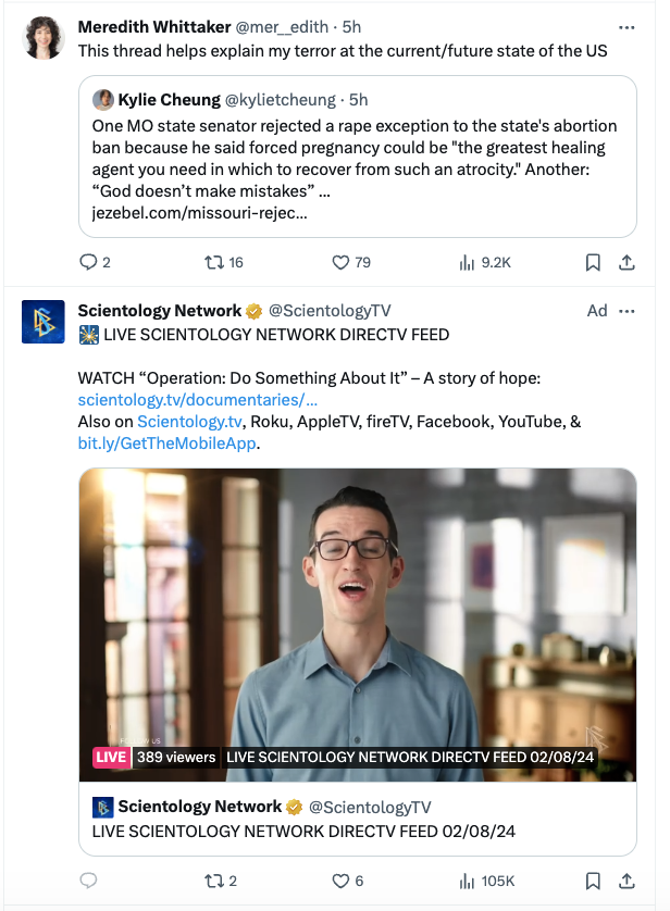 cloudnewz's tweet photo. @mer__edith And the sponsored live feed just below your post in my feed helps compound my terror at your terror. The good news is your ratio of views to likes blows it out of the water. :D https://t.co/h6gyJzmvfH