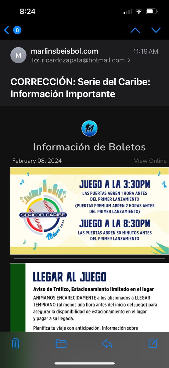vivlanzap's tweet photo. @Marlins @loanDepotpark Es tan difícil verificar la información antes de estar enviando emails INCORRECTAMENTE, un desastre la organización y los accesos al parque. Game started at 8:00 pm fyi https://t.co/AyA2EDUadS