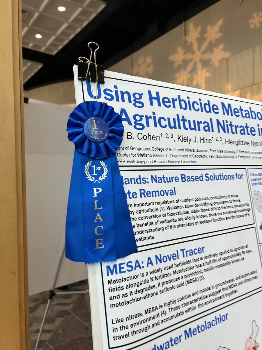 psugeography's tweet image. Congrats to graduate student @BioGeoCohen who won first place in the student poster competition at the 2024 Delaware Wetlands Conference!

#PennStateDoG #VanMeterLab @VanmeterKVM