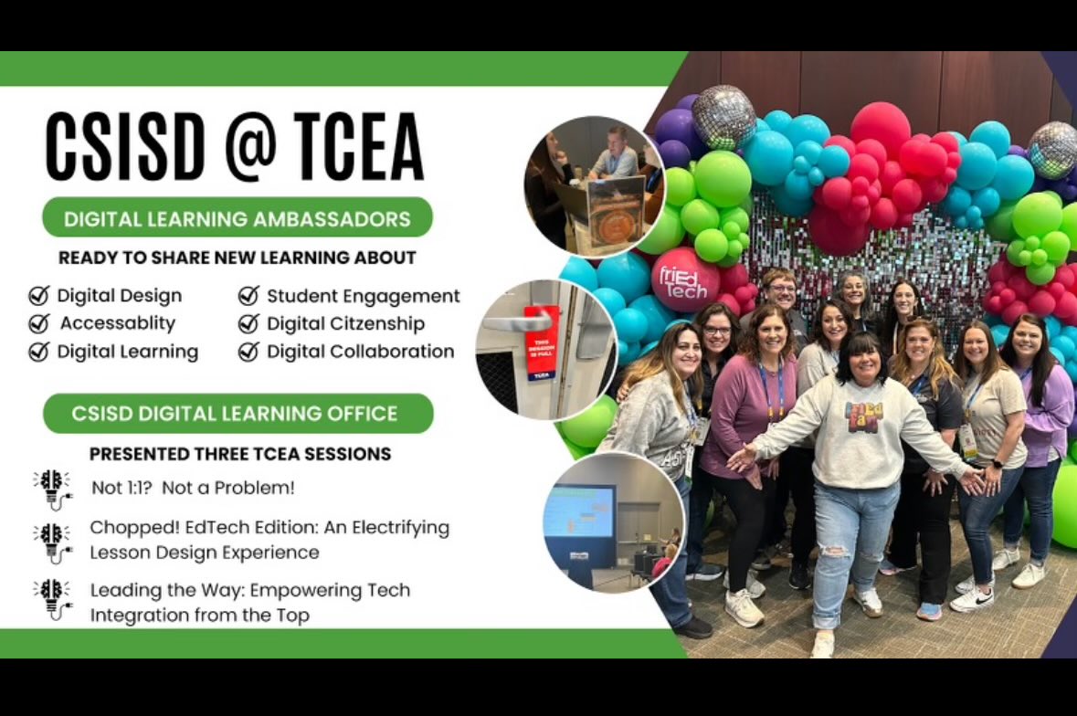 SaraGoolsby1's tweet image. @CSISD showing out @TCEA 
I hear that some sessions we hosted were standing room only! @DrHarkrider @stormyhickman1 @tparkerson02 @Mann4Edu @CSISDedtech