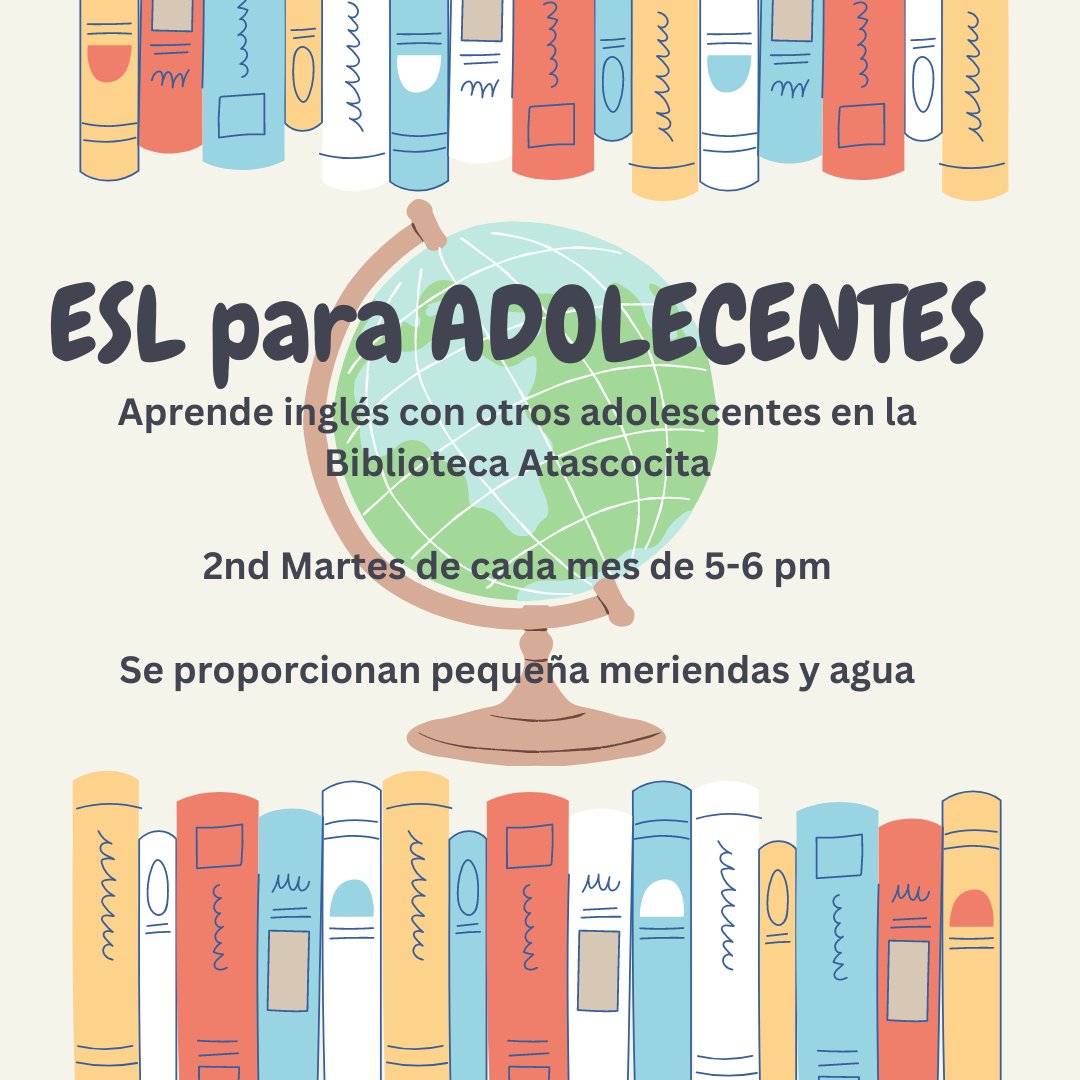 Teens, practice your English this Tuesday at 5pm with other teens! All language learners welcome. #esl #ell #learningenglish #atascocita #atascocitatx #humbletx