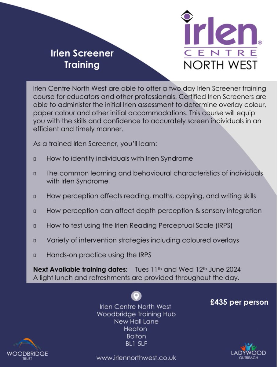 WoodbridgeSEND's tweet photo. Due to the huge success of this week’s #Irlenscreenertraining June dates are starting to fill already.Why ask us to screen for Irlen when you can train to become an Irlen Screener yourself. https://t.co/14960j0VXw #irlensyndrome #irlenscreener #wearewoodbridge @WoodbridgeTrust https://t.co/UwCBbGirq7