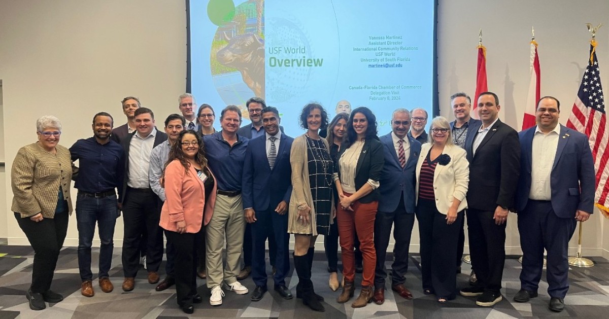 USFResearch's tweet image. The Canada-Florida Chamber of Commerce and Canadian Consulate Trade Mission Delegation visited the University of South Florida today for a presentation by USF World and a tour of the USF Research Park.  #USF #USFWorld #CanadaFloridaChamber @CAFLCC @USouthFlorida