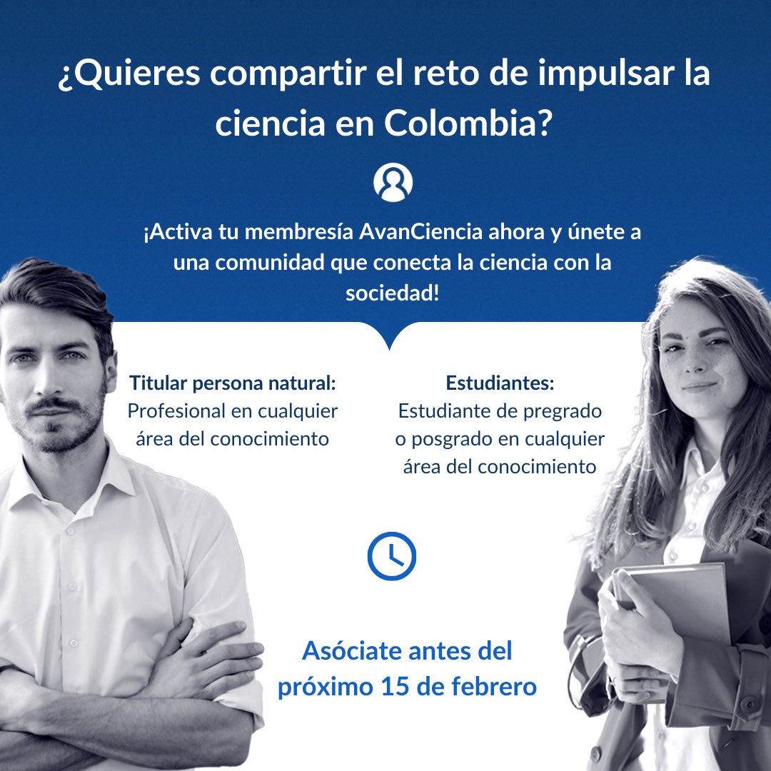 Experiencias membresía: oportunidad de ser convocado como evaluador, docente o consultor; descuentos en matrículas con universidades aliadas; publicar en el portal Innovación y Ciencia; ser Jurado en premios de CTeI; entre otros.

Activa tu membresía 👉🏻 social.avanciencia.org/asociate/perso…