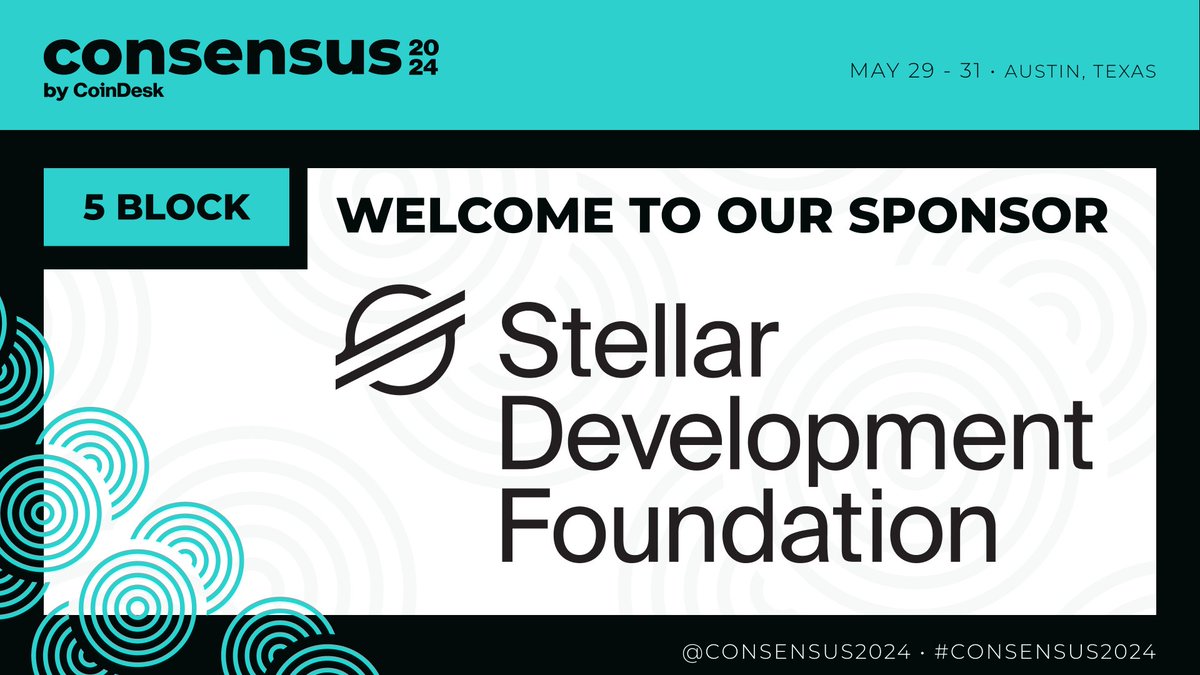 CoinDesk's tweet photo. ✨ We're excited to welcome @StellarOrg as a 5 Block Sponsor for #Consensus2024. It's great to have them on board.

Find out more: https://t.co/BN27ASPBcE https://t.co/PpSuqg3h3r