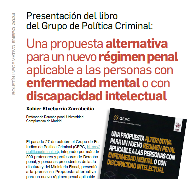JpDemocracia's tweet image. 📗 Crónica de la presentación del libro del Grupo de Política Criminal, en el boletín 93 #JJpD

➡️"Una propuesta alternativa para un nuevo régimen penal aplicable a las personas con enfermedad mental o con discapacidad intelectual"

juecesdemocracia.es/2024/01/31/bol…