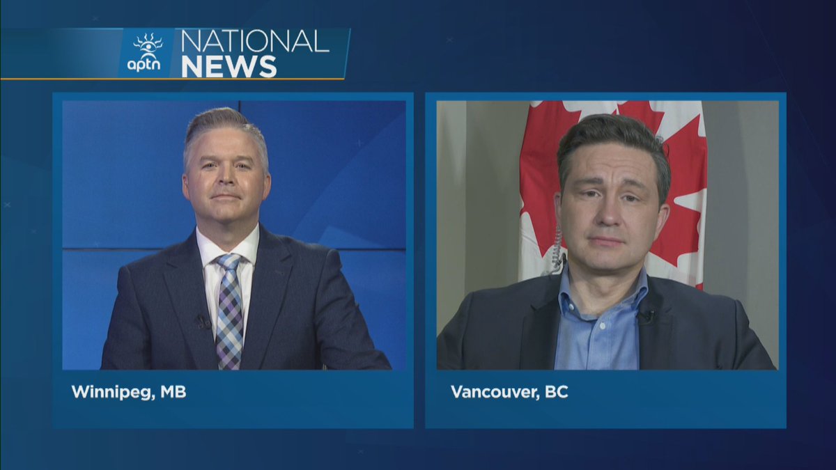 APTNNews's tweet photo. A one-on-one interview with @PierrePoilievre is coming up tonight on APTN National News.

He is the first Conservative leader to sit down with us. Watch live here at 5 p.m. CT: https://t.co/2nSDqhv1Rp https://t.co/L7T5LhiS2j