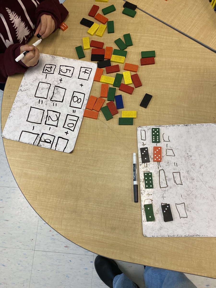 MsMacInClass's tweet image. I created a balancing equation game for 2/3A today. Students set up their board with 3 different equations and then took turns turning over dominoes and placing numbers on their board. Quite a lot of thinking involved as some numbers are impossible!