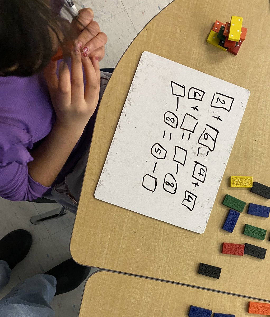 MsMacInClass's tweet image. I created a balancing equation game for 2/3A today. Students set up their board with 3 different equations and then took turns turning over dominoes and placing numbers on their board. Quite a lot of thinking involved as some numbers are impossible!