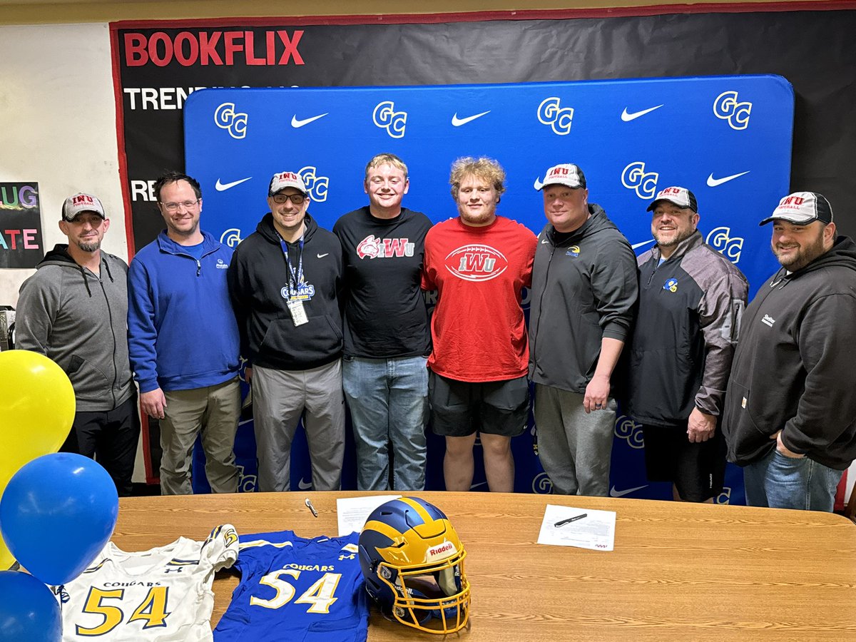 GCHS Cougars (@gccougars) on Twitter photo Congratulations to Connor Dotson and Brayden Flener on continuing their football careers at Indiana Wesleyan University!
<a href="/GC_Cougar_FB/">GC Football</a> <a href="/Wishbone_Hero/">Travis Nolting</a> <a href="/IWUWildcats/">Indiana Wesleyan University Wildcats</a> Congratulations to Connor Dotson and Brayden Flener on continuing their football careers at Indiana Wesleyan University!
<a href="/GC_Cougar_FB/">GC Football</a> <a href="/Wishbone_Hero/">Travis Nolting</a> <a href="/IWUWildcats/">Indiana Wesleyan University Wildcats</a>