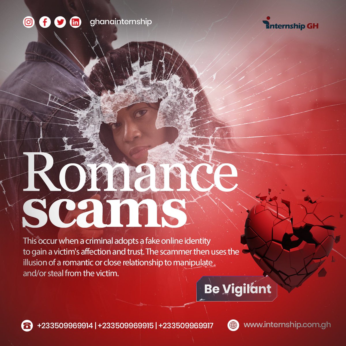 GhanaInternship's tweet photo. Romance Scams are real! Be vigilant in your search for love! https://t.co/RWNd9EHhZU