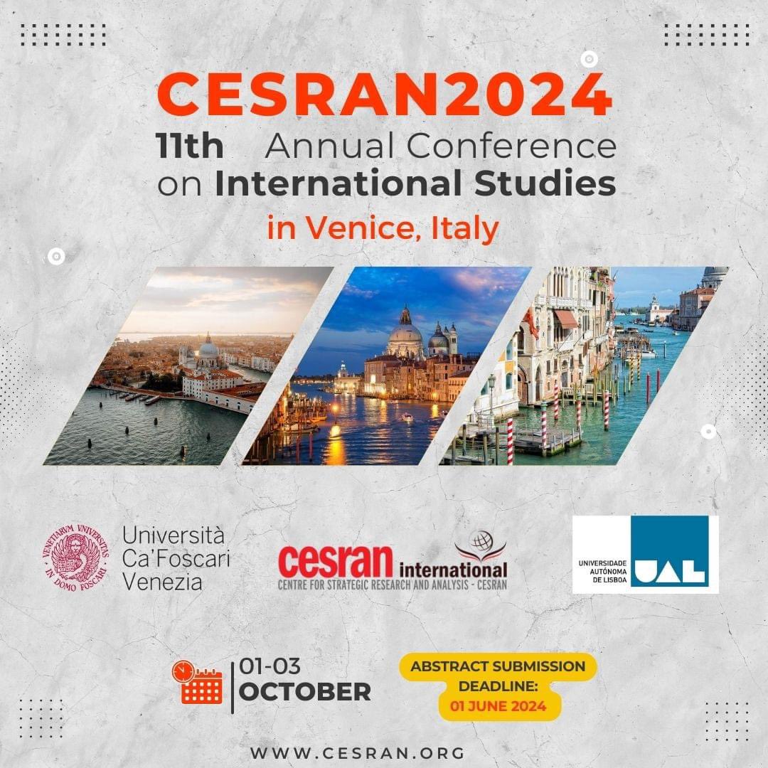 📣 Pleased to announce that abstract submissions for #CESRAN2024 11th Annual Conference on International Studies are now open!
✅ Please read submission guidelines here: cesran.org/call-for-papers
🗓 Submission deadline: June 01, 2024
📩 Submit your abstract: cesran.org/application-fo…