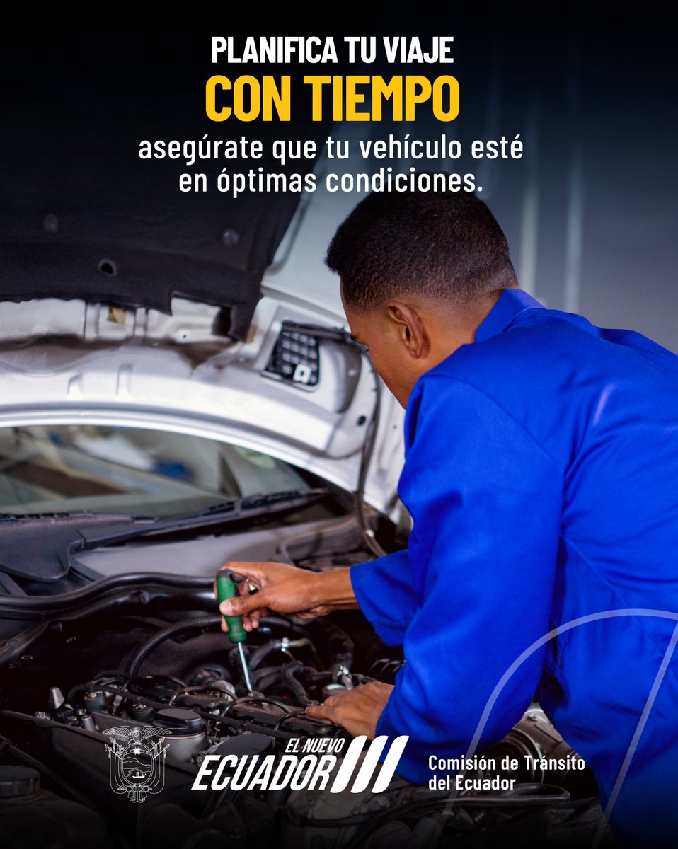 CTEcuador's tweet photo. Revisa en tu vehículo los siguientes detalles antes de cada viaje:
Luces, neumáticos, limpiaparabrisas, niveles de todos los líquidos, especialmente de freno.🚗🏍️🔧
#ElNuevoEcuador
#Conduceconprecaucion https://t.co/XJtfs8cN0P