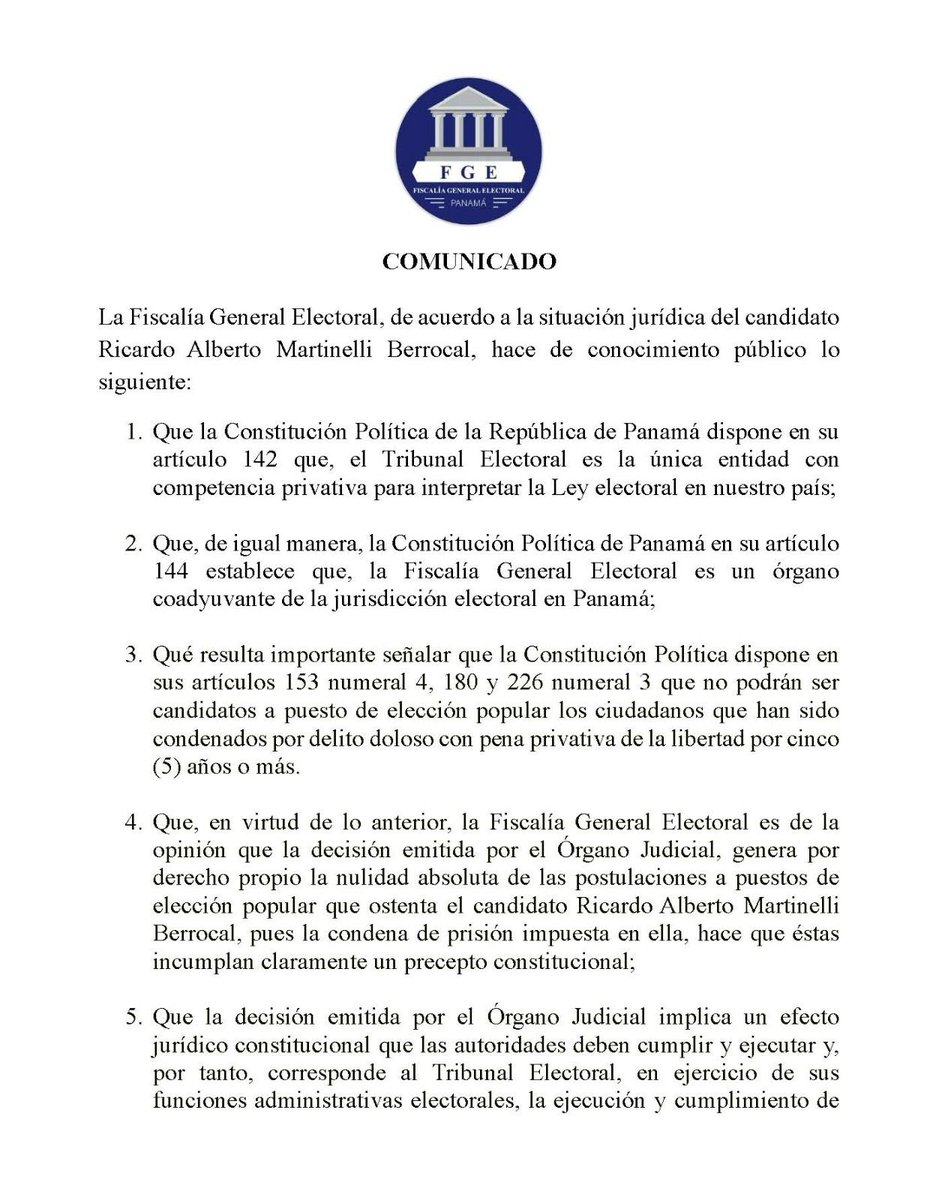 AlvaroAlvaradoC's tweet photo. Fiscalía General Electoral se pronuncia en cuanto a la candidatura de Ricardo Martinelli. Todo indica ya, que su foto no aparecerá en la papeleta. https://t.co/L9TbskSPWA