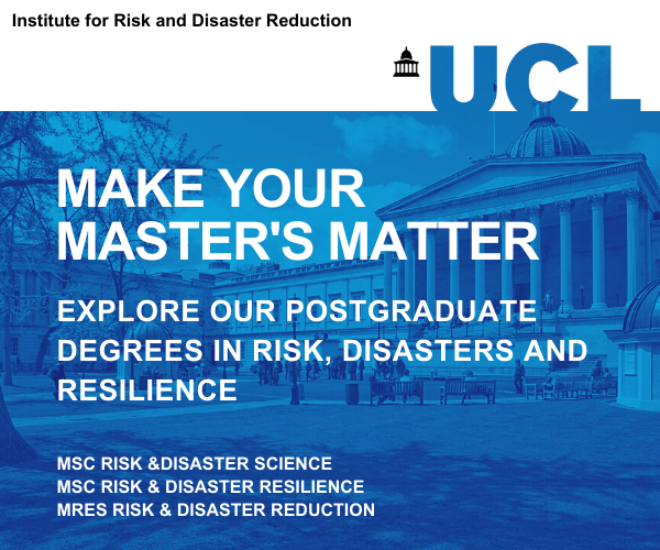 UCL Risk and Disaster Reduction (@uclrdr) on Twitter photo Our Masters programmes combine teaching & research, training experts to analyse & provide solutions to complex issues. Join our high quality, high impact Master's courses & start your rewarding career in risk, resilience & disaster reduction.   
To apply: ucl.ac.uk/risk-disaster-… Our Masters programmes combine teaching & research, training experts to analyse & provide solutions to complex issues. Join our high quality, high impact Master's courses & start your rewarding career in risk, resilience & disaster reduction.   
To apply: ucl.ac.uk/risk-disaster-…