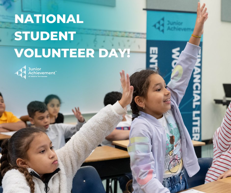 Happy National Student Volunteer Day! 🌍 At Junior Achievement of Middle Tennessee, we encourage student volunteers to help shape young minds through volunteering. #StudentVolunteerDay #JAofMidTN