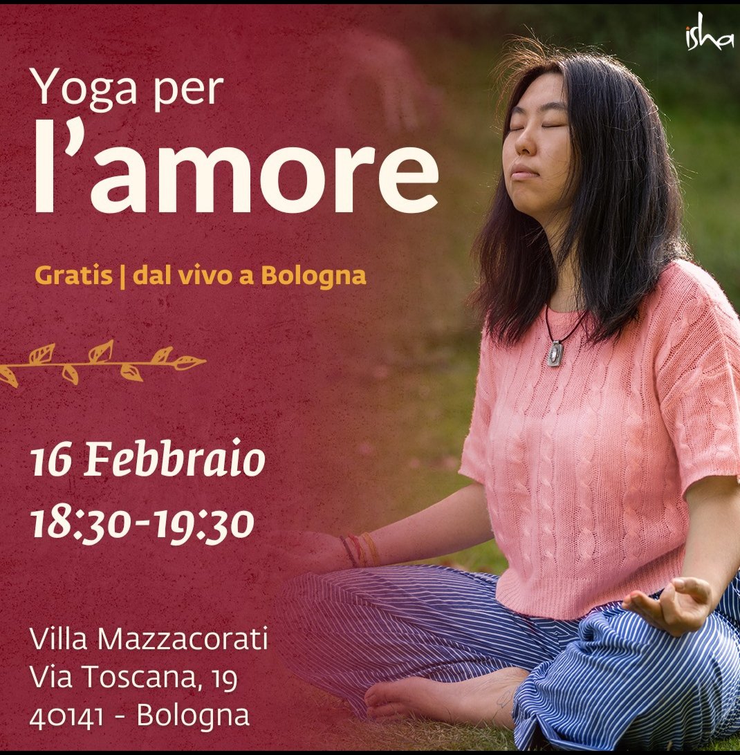 ElsaMessilaElsa's tweet photo. #FreeOffering
Fai dell'amore il tuo compagno di vita.
Aperta a tutti , tecniche semplici per vivere pace amore e gioia.
#Yoga #Wellbeing
#Healt #Knowledge
#InnerEngineering
Link per registrarsi💫
https://t.co/AO11DDEyMu https://t.co/vGMDF5duFc