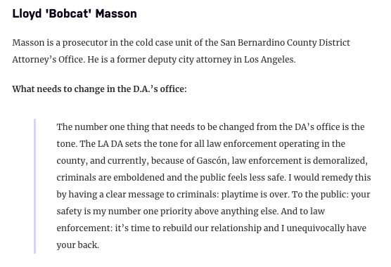 BOBCATforDA's tweet photo. Check out @LAist's profile of my campaign for Los Angeles District Attorney!

Gascon's DA office is a mess. My message is simple: Playtime is over. It's time to #DropTheHammer. 🔨 

Vote BOBCAT for LA District Attorney!
https://t.co/a5VdKBdN1h https://t.co/89MJhI0pER