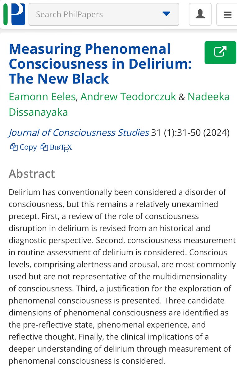 Can phenomenal consciousness be used to diagnose delirium? Out in the journal of consciousness studies. Jump into the black hole! @andyteodorczuk @NadeekaDissa