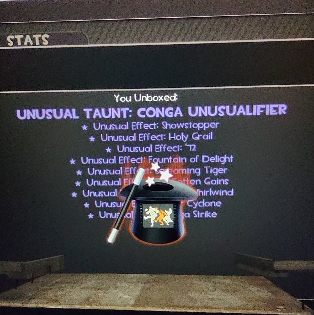Taurenhunter123's tweet photo. When you get on tf2 first time today and find a cosmetic case and open it with 4 things and happen to get 1 out of the 180 rare taunts to exist 🤩 #TeamFortress2 #pureluck #pcgaming #gaming https://t.co/ZaZa9EPiWH