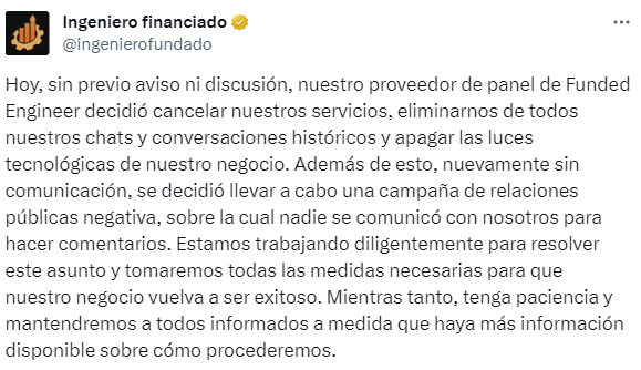 mjempresafondeo's tweet photo. Otra Empresa #propfirms @fundedengineer que Cierra Servicios. @fpfxtech cancela los servicios por Presunte fraude. Recuerda que hay mas Empresas de Fondeo  Info.  https://t.co/vw4jnYj1lM

#propfirm #fundedengineer #fpfx #fondeo https://t.co/w21xjPUJNd