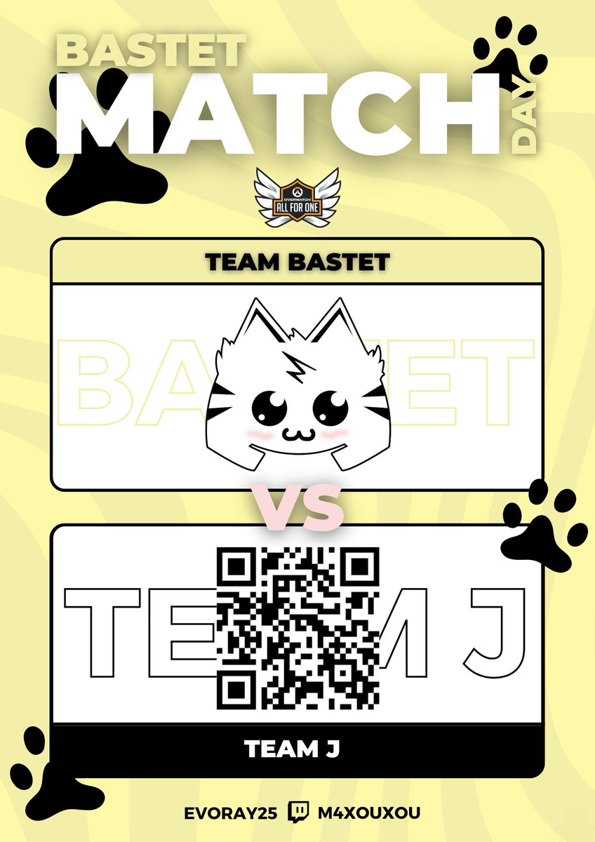 TeamBastet's tweet photo. Avant dernier match du Stage 1, notre route croisera celle de la Team J !

La victoire va être très importante, on joue la montée ! 📈
(ah oui et ne scannez pas le QR Code, on sait jamais...)

⌚️21h00
🎬https://t.co/UqMiCIxZe8
🎬https://t.co/lQZ903SN7b
#ClawsToVictory 🐾 https://t.co/RRIC2f2nU1