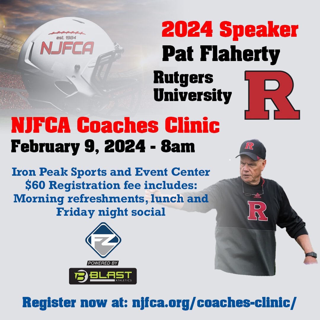 Coach Pat Flaherty of @RFootball will be talking O-Line shop on Friday! Register now: njfca.org/coaches-clinic/