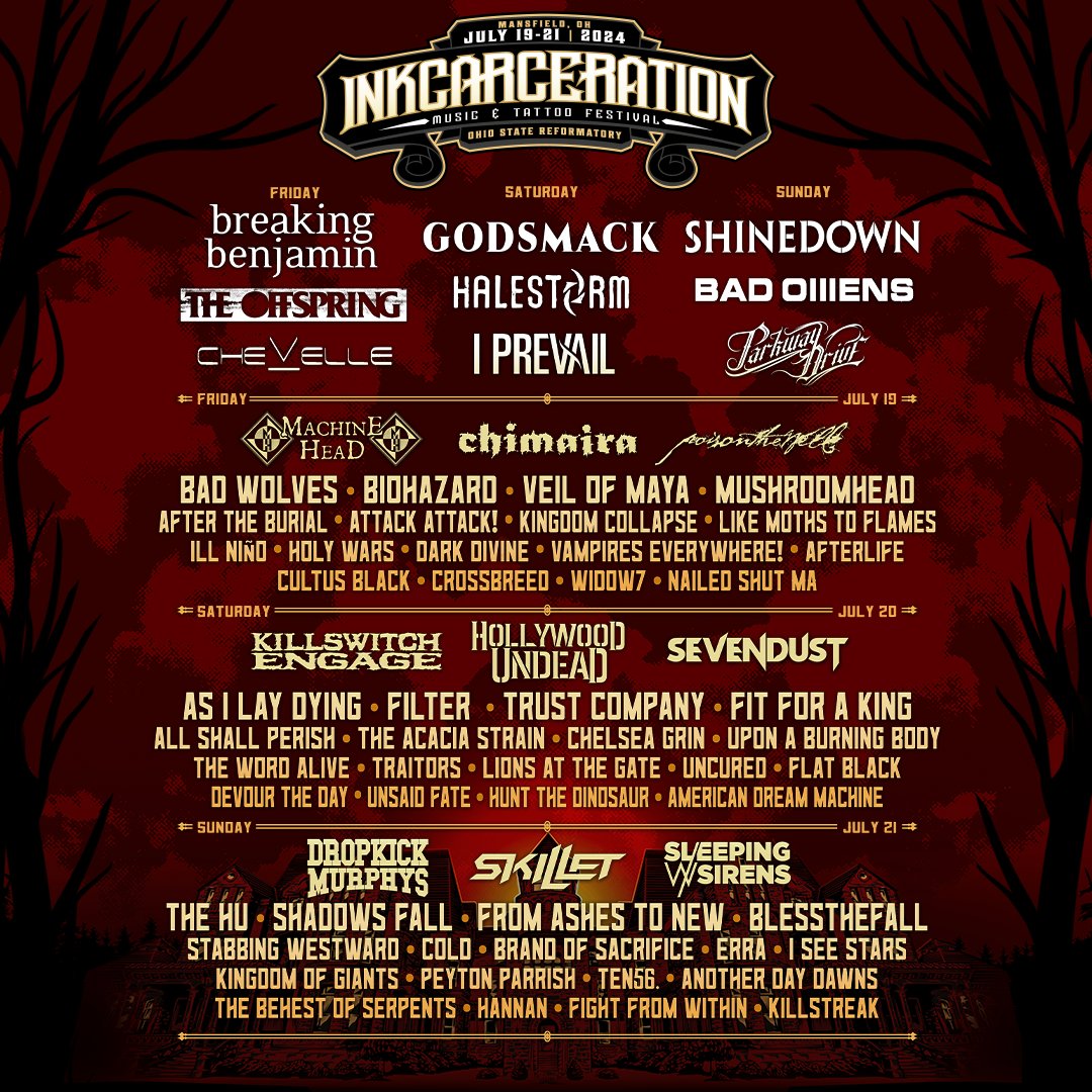 OHIO! This is a hometown show for us. Join us at our @InkcarFestival debut. Hope to see you there! ⛓️🔥 inkcarceration.com