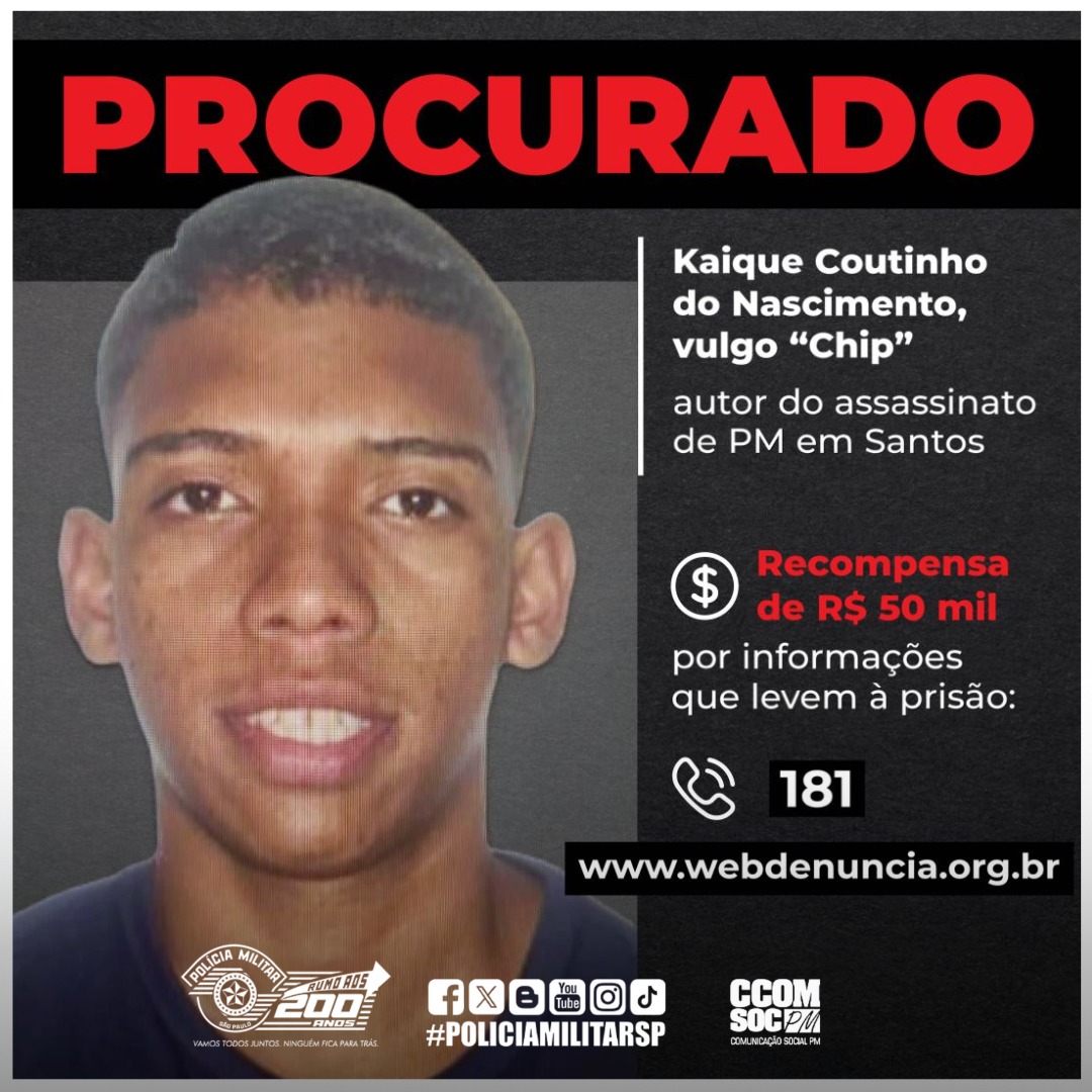 Polícia Militar do Estado de São Paulo on X: "A SSP oferece recompensa de  R$ 50 mil por informações que levem à captura de Kaique Coutinho do  Nascimento, conhecido como "Chip". Ele