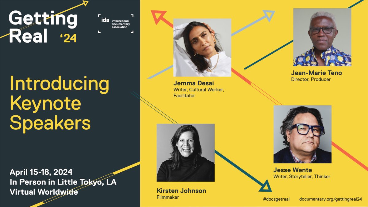 IDAorg's tweet image. We are thrilled to announce the keynote speakers of IDA’s sixth biennial Getting Real conference, @jemjemdesi, Writer, Cultural Worker, Facilitator; Kirsten Johnson, Filmmaker; @JMTENO, Director, Producer; and Jesse Wente, Writer, Storyteller, Thinker.

Join #docsgetreal in Los…