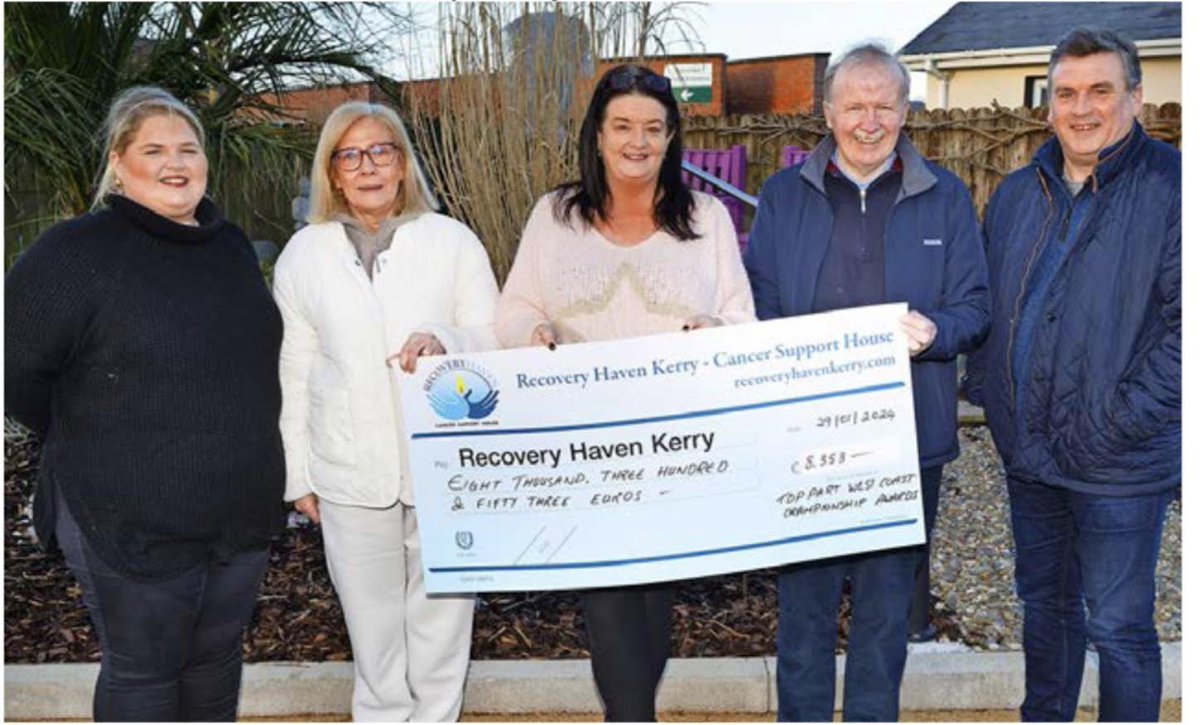 Top Part Rally Championship raises 8,353 Euro for Recovery Haven Kerry Cancer Support House. 
Cheque presentation Jaimie Dillane Top Part, Anne Talbot Event Organisers, Marisa Reidy Recovery Haven Richard Talbot &amp;Senan Raggett of the Championship Committee . 
Picture Paddy White