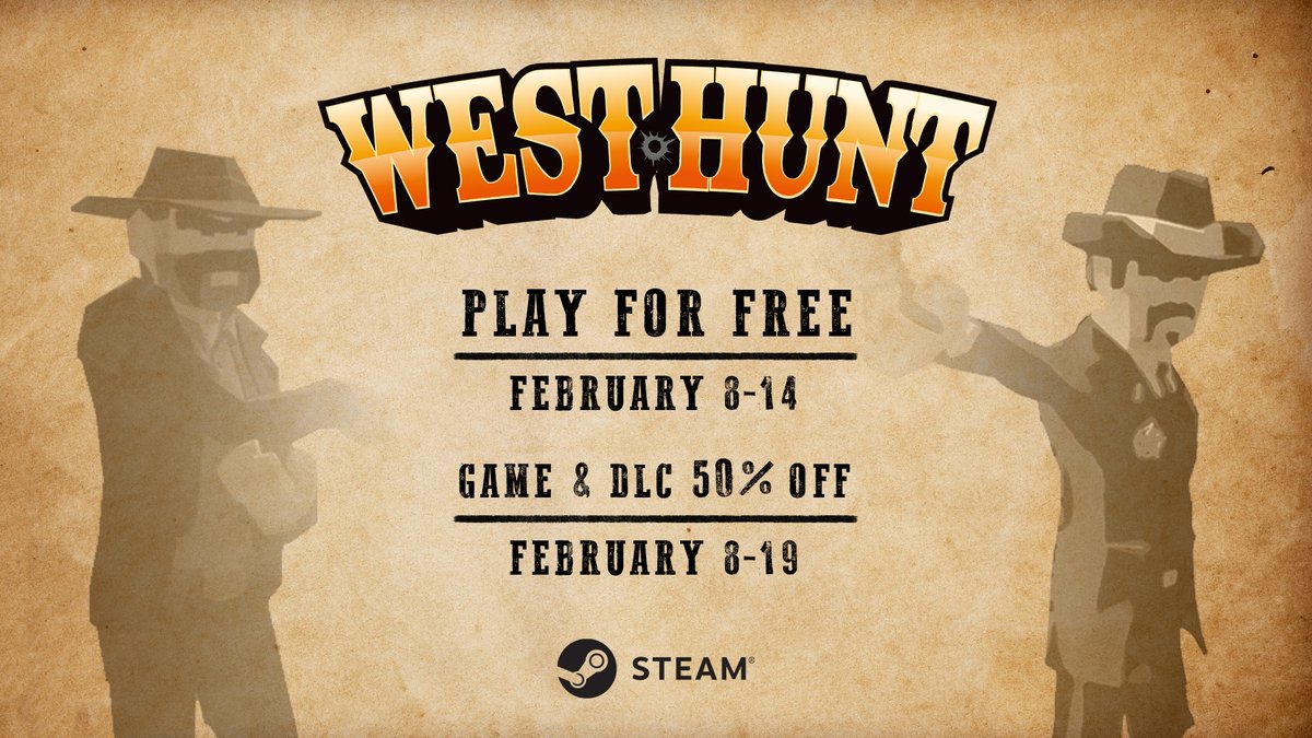 OfficialWWGames's tweet image. 🤠 Howdy, gunslingers! Ready to unleash your inner cowboy? West Hunt is FREE to play on Steam this week! 🌵 Dive into the Wild West action and save 50% if you decide to stay! Don&apos;t miss this rodeo! #WestHunt #SteamFreeWeekend