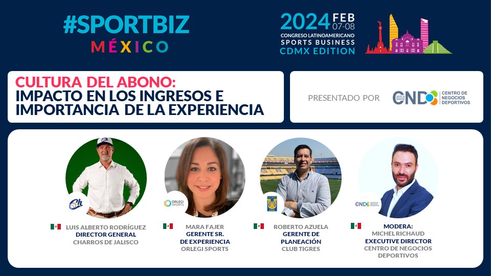 Seguimos en #SPORTBIZMéxico con “Cultura del abono: Impacto en ingresos e Importancia de la experiencia”, de la mano de nuestro Conference Partner <a href="/CNDmx/">Centro de Negocios Deportivos</a>. Atentos a los casos de <a href="/charrosbeisbol/">Charros de Jalisco🤠</a>, <a href="/Orlegi_Sports/">Orlegi Sports</a> y <a href="/TigresOficial/">Club Tigres 🐯</a>!