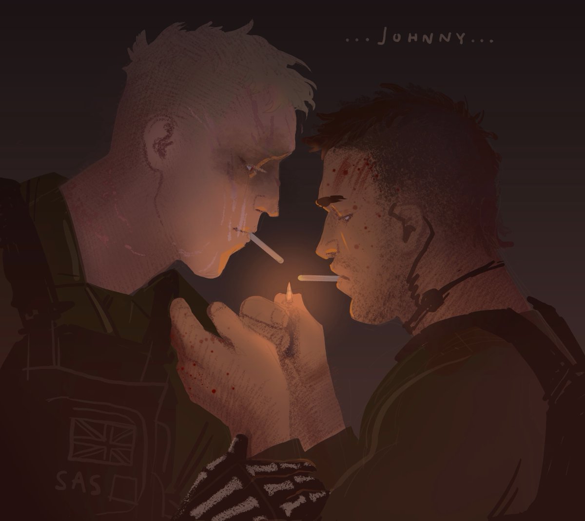 ghost cant help but stare at soap after every mission - "i like you alive" - he can't put it into any other words. so glad... so glad john is alive

(#ghoap #ghostsoap)