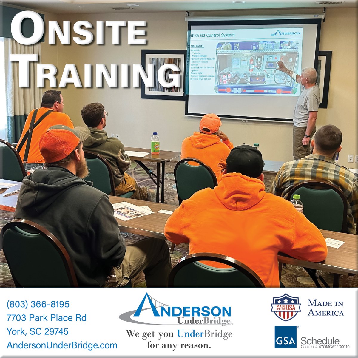 Anderson_UB's tweet photo. Whether #AndersonUnderBridge is delivering safe #UnderBridgeAccess on the job or training your team to operate a #HydraPlatform, we come to you. We offer onsite training for both new purchases &amp; long-term rentals. Service — it’s just one more reason why clients rely on Anderson. https://t.co/rfjjikxHPg