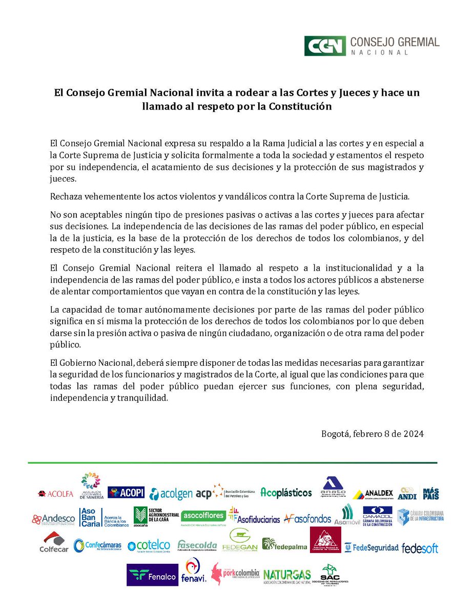 El <a href="/ConsejoGremial/">Consejo Gremial</a> invita a rodear a las Cortes y Jueces y hace un llamado al respeto por la Constitución