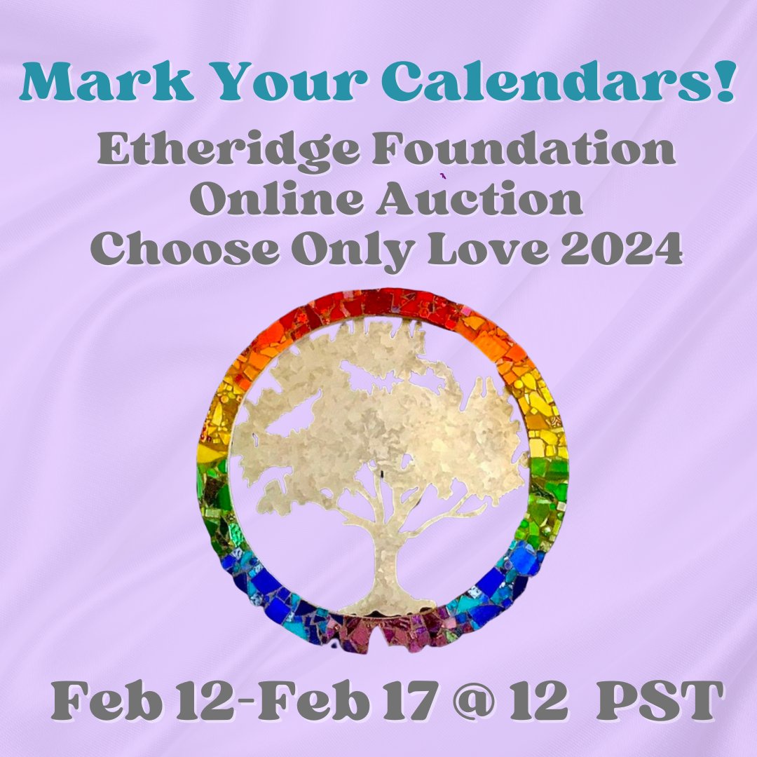 It's our Choose Only Love online auction, with one of a kind items from rock star @metheridge! Feb 12, 12pm PST - Feb 17, 12pm PST Items include VIP tix, signed instruments, art, memorabilia, and more💜 All will be unveiled when auction goes live at: ebay.com/etheridgefound…