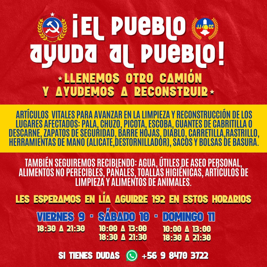 MarceAbedrapo's tweet photo. 🕛Tendremos nuevos turnos en Lía Aguirre 192 estos días:
Viernes 9 - 18:30 a 21:30 horas
Sábado 10 - 10:30 13:00 y 18:30 a 21:30
Domingo 11 - 10:30 13:00 y 18:30 a 21:30
#elpuebloayudaalpueblo #pcchile #lafloridaayuda #reconstrucción #incendios https://t.co/23D7rBtoVG