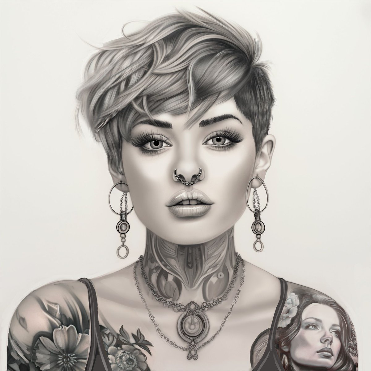 CHarroeArts's tweet photo. GN

 really enjoyed creating this beautiful woman and her tattoos. 
What do you think? 

 Get to know me and my work and check out available at: https://t.co/2wgPTZC1p4

 #art #hyperrealist #illustrator #lifelike #artist #handdrawn https://t.co/1HPa3d6BOb