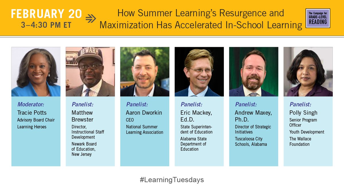 readingby3rd's tweet image. Join @readingby3rd + @summerlearning @NPSvoices
@AlabamaAchieves @TCSBoardofEd @WallaceFdn
@BeALearningHero on 2/20 for a #LearningTuesdays session on the #BigBet of summer learning &amp;amp; how effective strategies can work in your communities! 
🌞REGISTER: ow.ly/1Ibi50QolLE