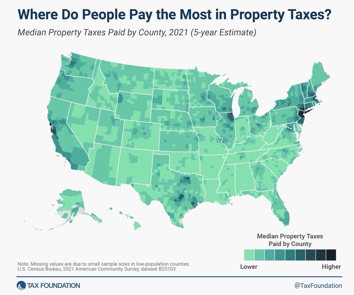 The 11 counties with the highest median property tax payments all have bills 𝐞𝐱𝐜𝐞𝐞𝐝𝐢𝐧𝐠 $𝟏𝟎,𝟎𝟎𝟎. Launch our interactive map to see how property taxes compare where you live: hubs.ly/Q02kpY160 @a_yushkov