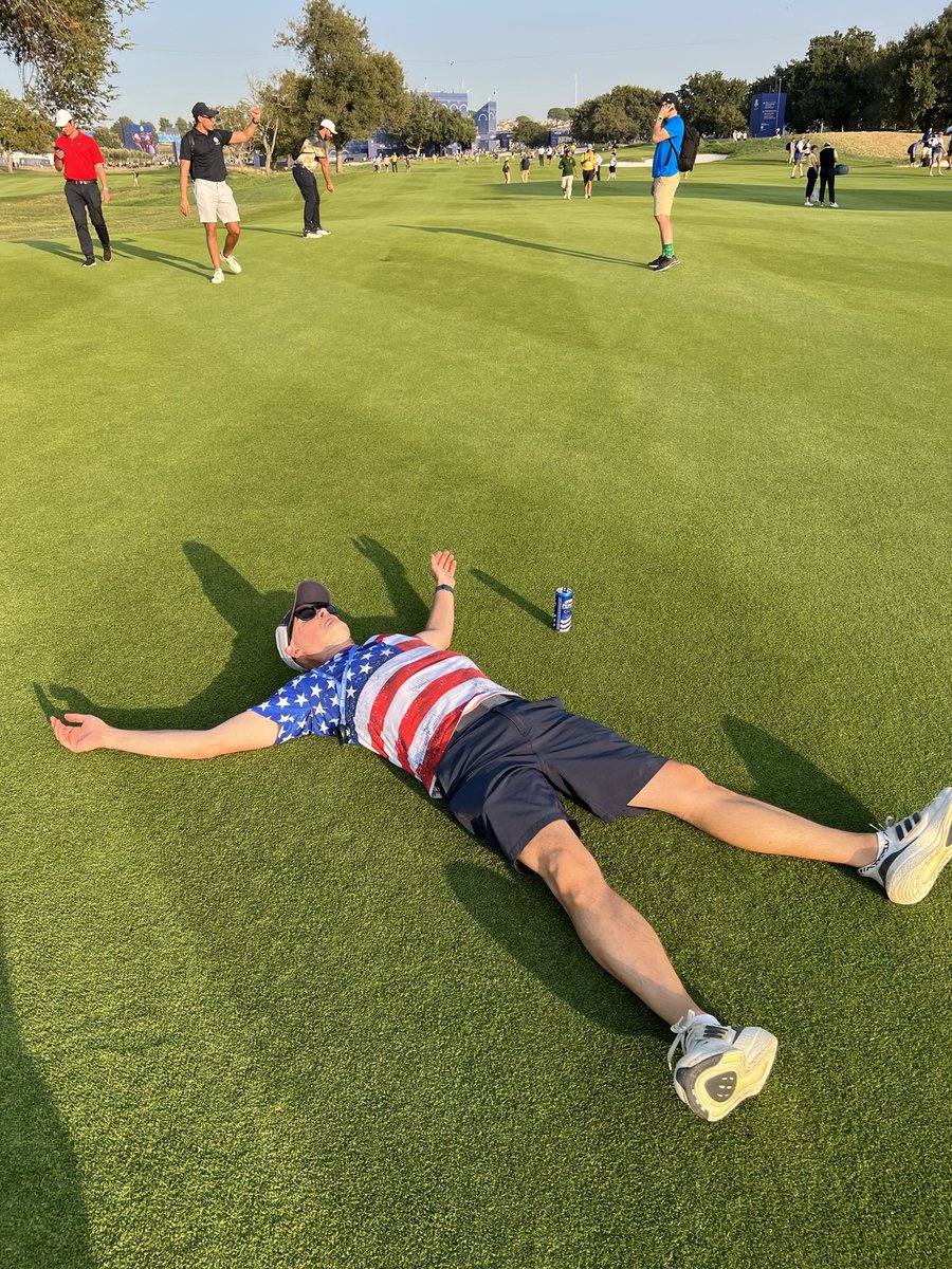 pwrfade's tweet photo. @AndyTFE Scene at Marco Simone after play on Sunday. All ticketed fans but they let people just roam around the course. Very cool! https://t.co/GsciqrzOGJ